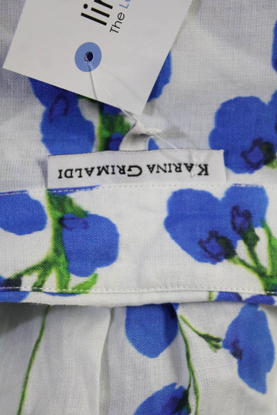 Karina Grimaldi Women Jumpsuit Blue Floral V Neck Cotton Sleeveless Size L