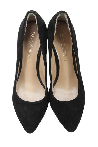 Pour la Victoire Womens Suede Slip-On Wedge High Heels Black Size 8.5