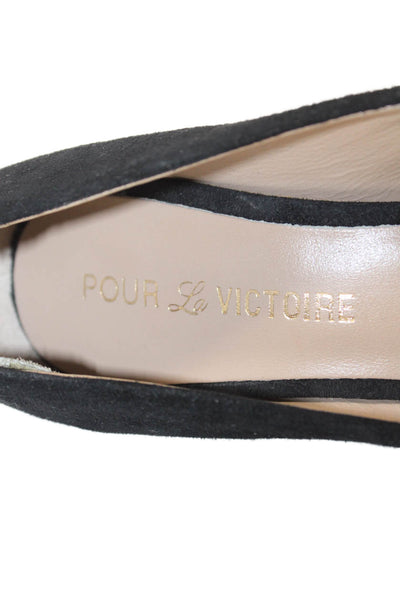 Pour la Victoire Womens Suede Slip-On Wedge High Heels Black Size 8.5