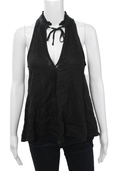 Pilcro Anthropologie Womens Black Linen V-Neck Sleeveless Tank Bohemian Size XS