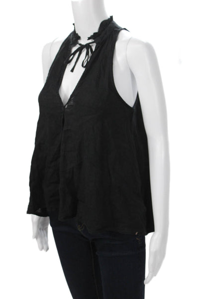 Pilcro Anthropologie Womens Black Linen V-Neck Sleeveless Tank Bohemian Size XS