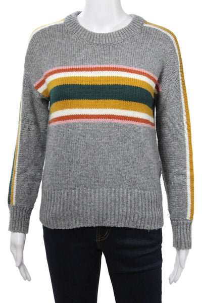 Madewell Women Gray Wool Striped Crew Neck Pullover Sweater Size XS