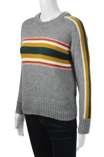 Madewell Women Gray Wool Striped Crew Neck Pullover Sweater Size XS