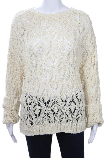 Zara Unisex Beige Bohemian Pullover Round Neck Long Sleeve Cotton Size S
