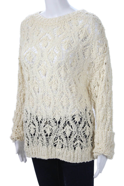 Zara Unisex Beige Bohemian Pullover Round Neck Long Sleeve Cotton Size S