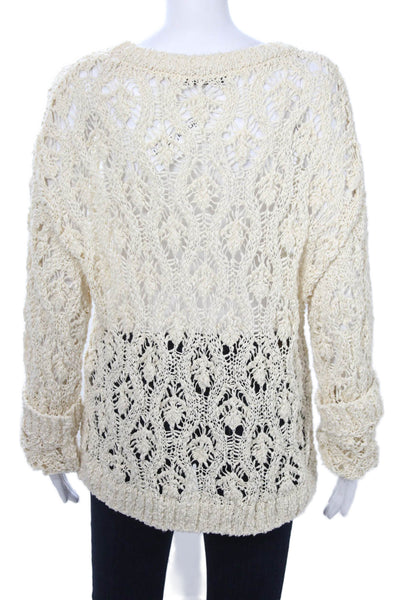 Zara Unisex Beige Bohemian Pullover Round Neck Long Sleeve Cotton Size S