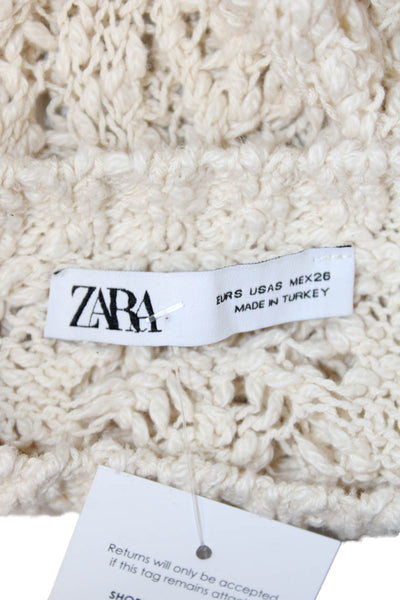 Zara Unisex Beige Bohemian Pullover Round Neck Long Sleeve Cotton Size S