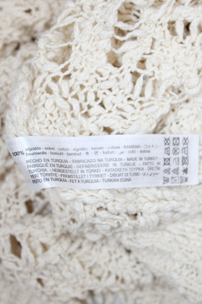 Zara Unisex Beige Bohemian Pullover Round Neck Long Sleeve Cotton Size S