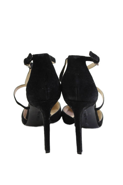 Nine West Womens Stiletto Ankle Strap Pointed Toe Pumps Black Suede Size 8