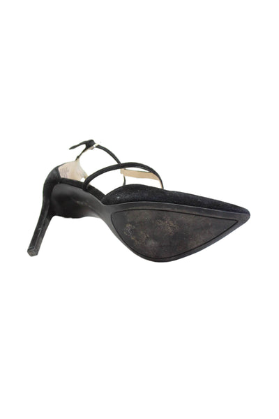 Nine West Womens Stiletto Ankle Strap Pointed Toe Pumps Black Suede Size 8