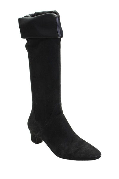 Zara Womens Side Zip Block Heel Over The Knee Boots Black Size 39