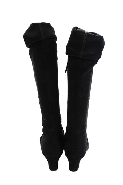 Zara Womens Side Zip Block Heel Over The Knee Boots Black Size 39