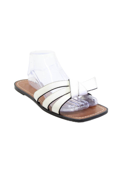 Zara Womens Triple Strap Slide Sandals White Black Leather Size 39