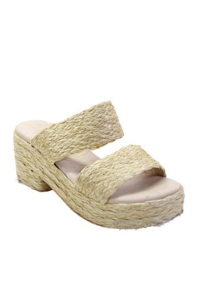 Matisse Womens Block Heel Platform Raffia Slide Sandals Beige Size 8
