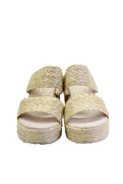 Matisse Womens Block Heel Platform Raffia Slide Sandals Beige Size 8