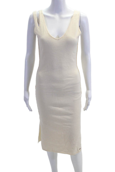 Philanthropy Women Sweater Tank Dress Beige V Neck Sleeveless Drawstring Size S