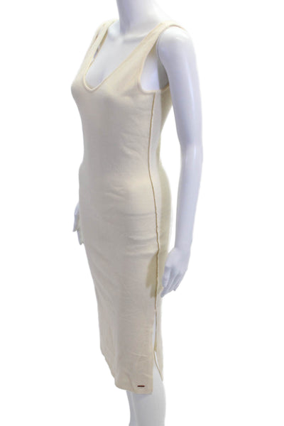Philanthropy Women Sweater Tank Dress Beige V Neck Sleeveless Drawstring Size S