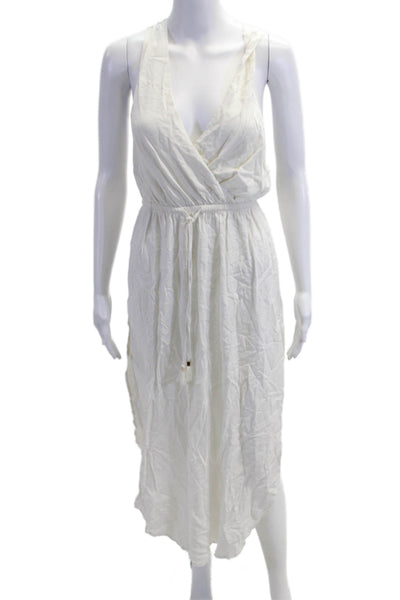 L Space Womens White V-Neck Maxi Sundress Drawstring Rayon Size S