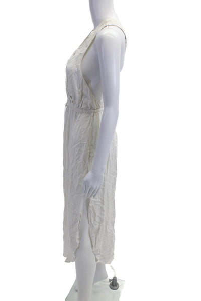 L Space Womens White V-Neck Maxi Sundress Drawstring Rayon Size S