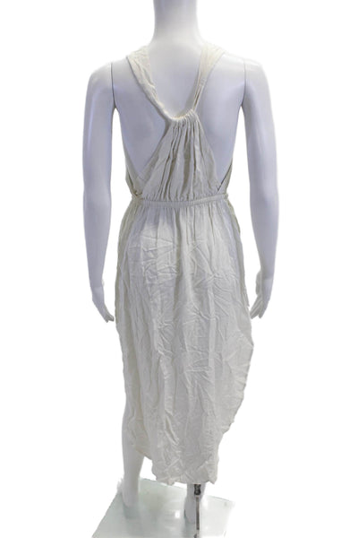 L Space Womens White V-Neck Maxi Sundress Drawstring Rayon Size S