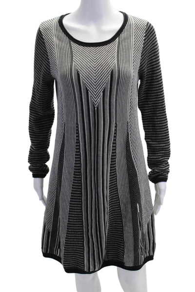prAna Women Sweater Dress Black Striped Long Sleeve Knee Length Size S