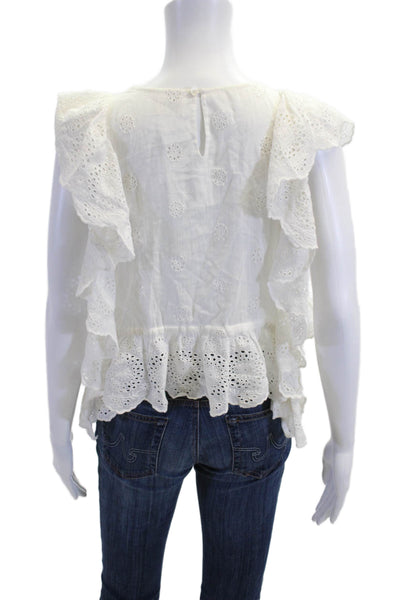 DRA Womens Bohemian Floral Cotton Round Neck Cap Sleeve Button Blouse Size S