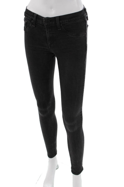 Rag & Bone Women Ankle Skinny Black Jeans Mid Rise Button Size 26