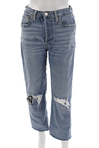 Re/Done Womens Boyfriend Cropped Jeans Light Blue Mid Rise Button Size 27