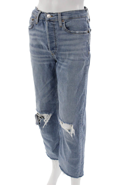 Re/Done Womens Boyfriend Cropped Jeans Light Blue Mid Rise Button Size 27