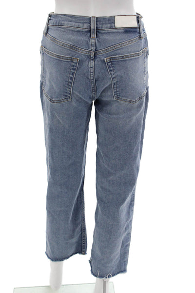 Re/Done Womens Boyfriend Cropped Jeans Light Blue Mid Rise Button Size 27