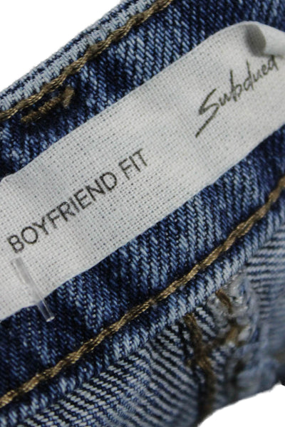 Subdued Womens Boyfriend Cropped Dark Blue Cotton Mid Rise Jeans Size 27