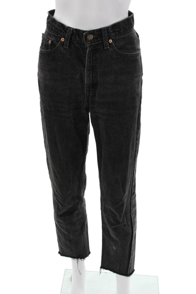 Levis Unisex Cropped Tapered Black Jeans Button Mid Rise 100% Cotton Size 29