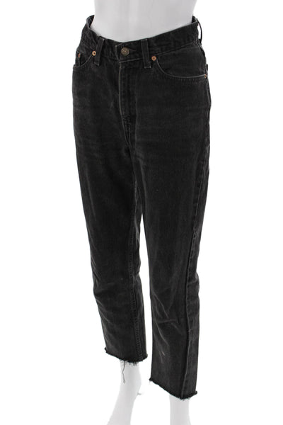 Levis Unisex Cropped Tapered Black Jeans Button Mid Rise 100% Cotton Size 29