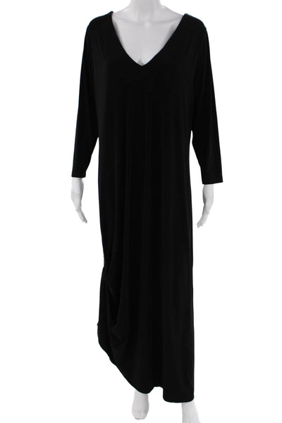 Sympli Women Kaftan Maxi Dress Black V-Neck 3/4 Sleeve Knee-Length Size 18