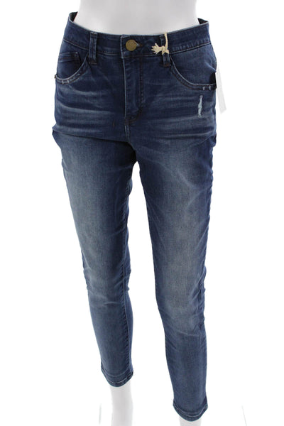 Democracy Womens Ankle Skinny Jeans Dark Blue Button Mid Rise Size 4