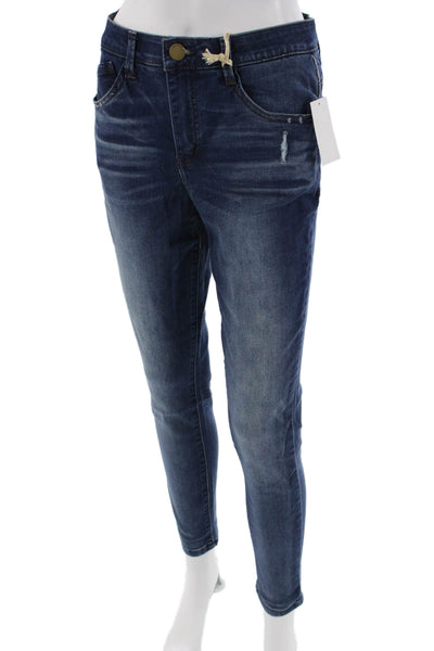 Democracy Womens Ankle Skinny Jeans Dark Blue Button Mid Rise Size 4