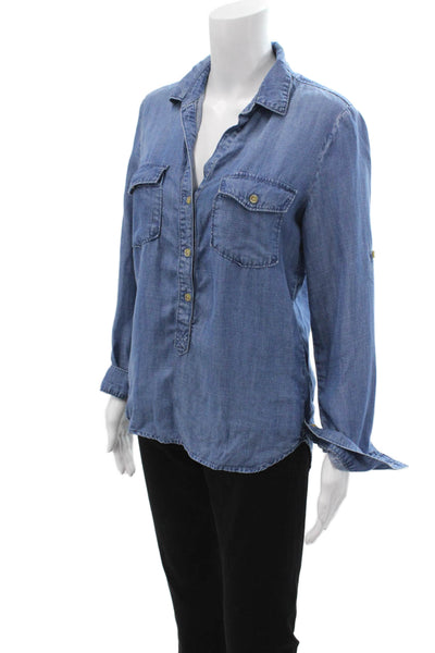 Bella Dahl Womens Button Up Tunic Blouse Long Sleeve Blue Tencel Size XS