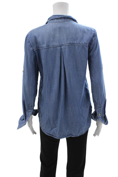 Bella Dahl Womens Button Up Tunic Blouse Long Sleeve Blue Tencel Size XS