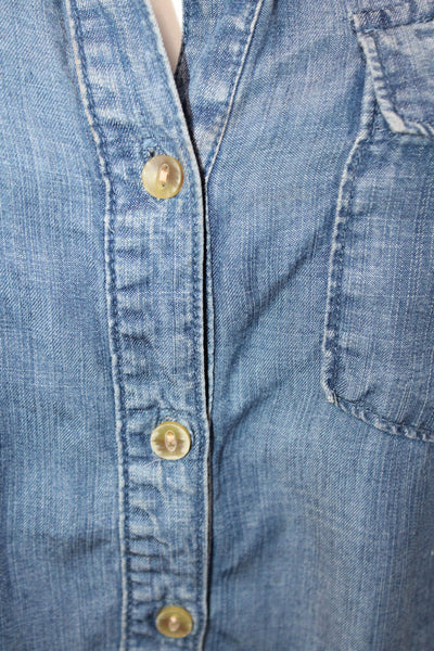 Bella Dahl Womens Button Up Tunic Blouse Long Sleeve Blue Tencel Size XS