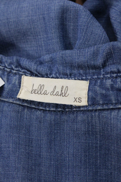 Bella Dahl Womens Button Up Tunic Blouse Long Sleeve Blue Tencel Size XS