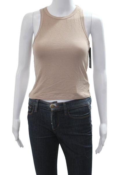 Ultracor Women Cropped Tank Beige High Neck Sleeveless Button Size M