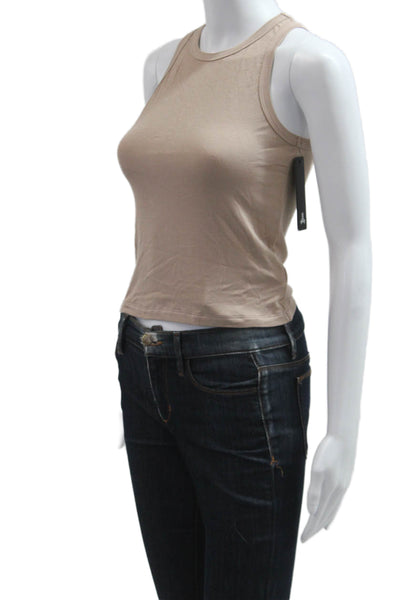 Ultracor Women Cropped Tank Beige High Neck Sleeveless Button Size M