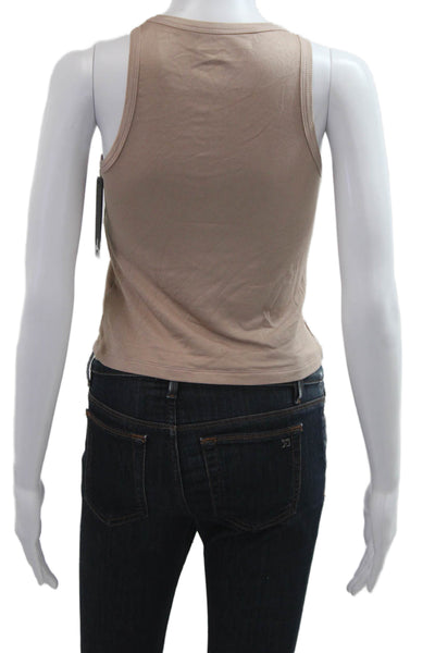 Ultracor Women Cropped Tank Beige High Neck Sleeveless Button Size M