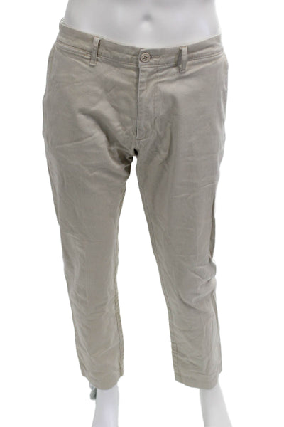 J Crew Mens Cropped Chinos Khaki Button Cotton Elastane Size 33