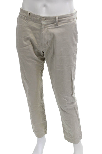 J Crew Mens Cropped Chinos Khaki Button Cotton Elastane Size 33
