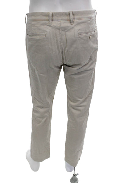 J Crew Mens Cropped Chinos Khaki Button Cotton Elastane Size 33