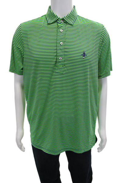 RLX Ralph Lauren Mens Striped Collared Short Sleeve Polo Shirt Green Size M