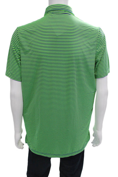 RLX Ralph Lauren Mens Striped Collared Short Sleeve Polo Shirt Green Size M