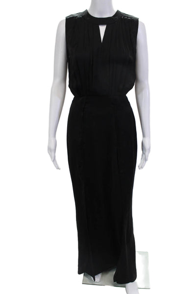 L Agence Womens High Neck Sleeveless Maxi Dress Black Poly Hook & Eye Size M