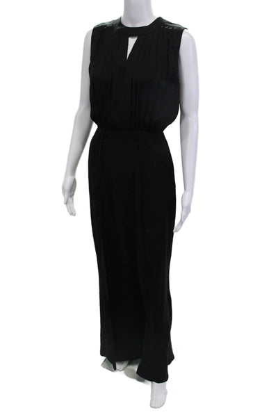 L Agence Womens High Neck Sleeveless Maxi Dress Black Poly Hook & Eye Size M